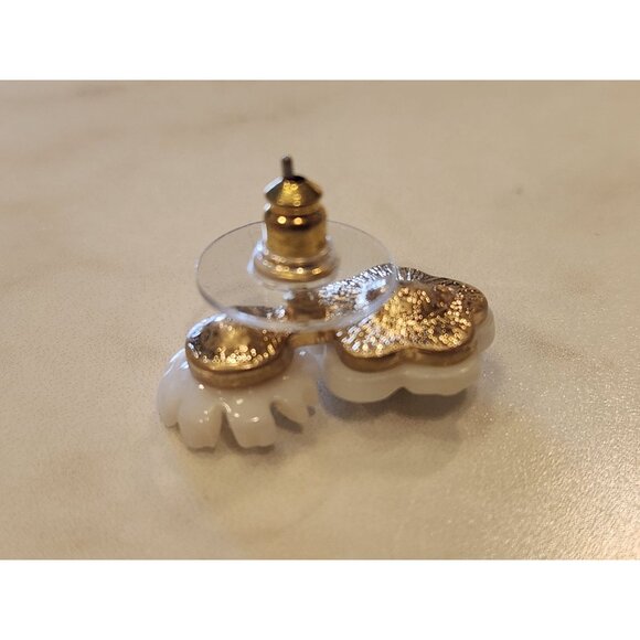 Chaps White Flower Drop Earrings With Gold Accents - Picture 5 of 5